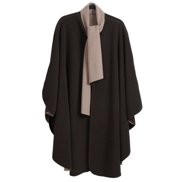 Brown Beige Reversible Poncho Cape - Picture 13 of 14